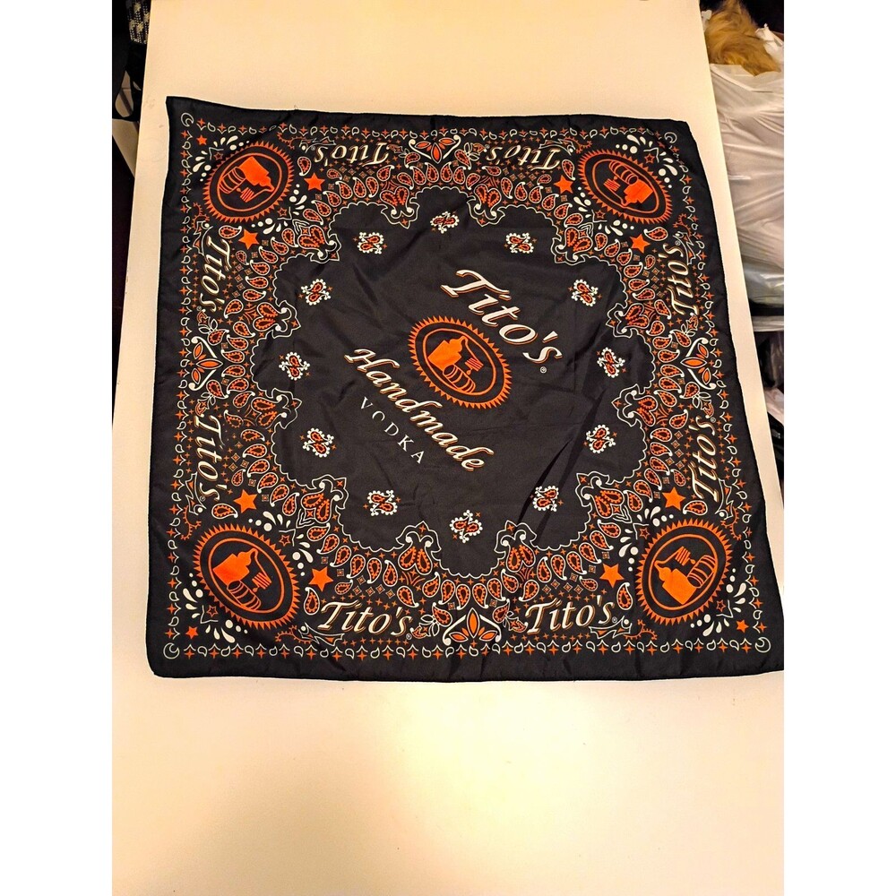 Tito's Handmade Vodka Bandana Black Orange White Paisley Distillery Theme 22x22"